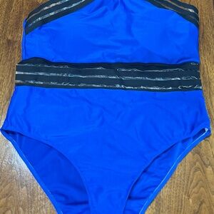 Blue Women's Swimsuit with Black Accents